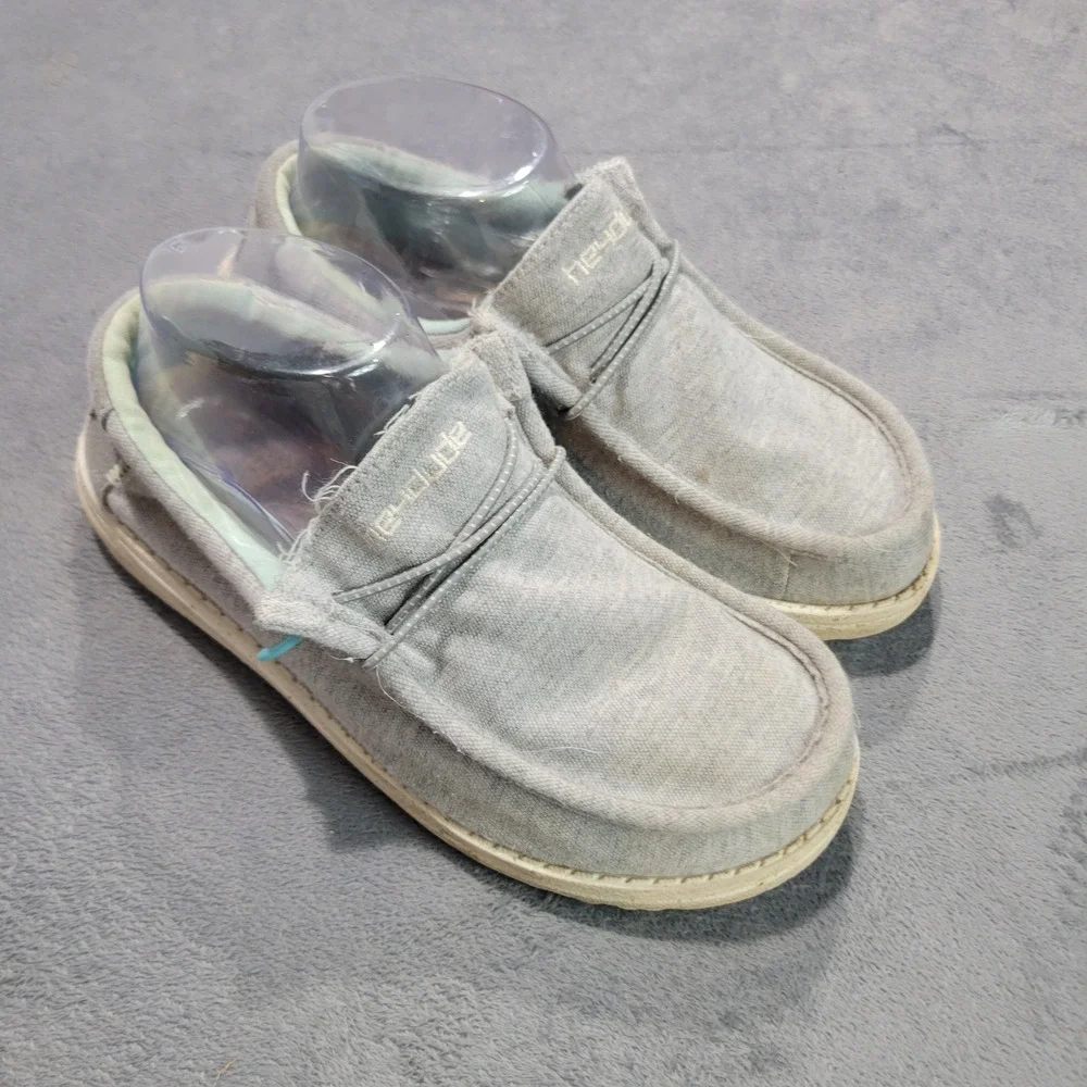 Hey Dude Wally Youth Shoes Size‎ 5 Grey Stretch Canvas Slip On Moc Toe 130133160